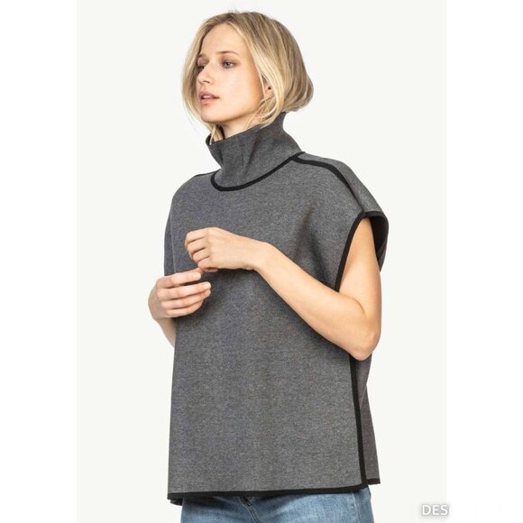 Lilla P Reversible Poncho Knit Mock Neck Sweater Top Winter Luxury Medium Large - Picture 9 of 10